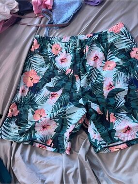 PatPat Tropical Floral Swim Shorts - Pink & Teal